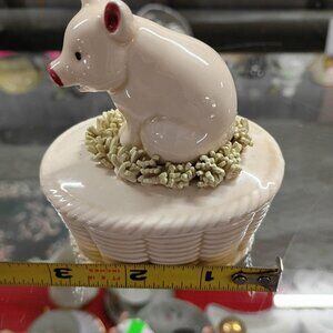 Ceramic Pig Trinket Box Figurine - Cute Farm Animal Decor